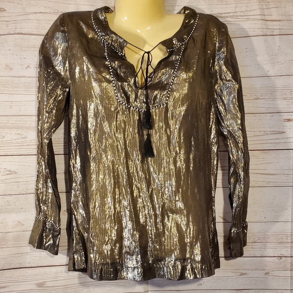 J. Crew Tops - Like New J Crew Gold Silk Metallic Blouse